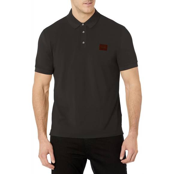NEW HUGO BOSS men's short sleeved polo shirt with square logo in black